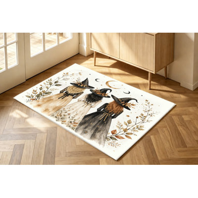 Tapis d'Halloween trio de sorcières, style aquarelle, imprimé floral d'automne élégant, tapis antidérapant, décoration intérieure artistique pour salon, chambre à coucher, entrée, porte d'entrée, cuisine, balcon, appartement