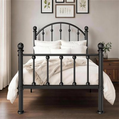 Vintage Metal Platform Bed Frame with Arched Headboard, Heavy-Duty Steel Slat Support, EVA Noise-Reducing Design & 12.6" Under-Bed Storage