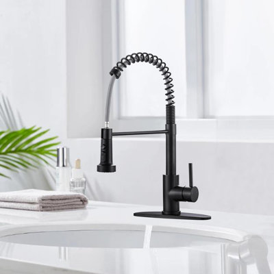 Pull-Down Spray Kitchen Faucet, Stainless Steel Single Handle Spring Kitchen Faucet With 3 Functions, Suitable For 1 Or 3 Holes, With Deck.