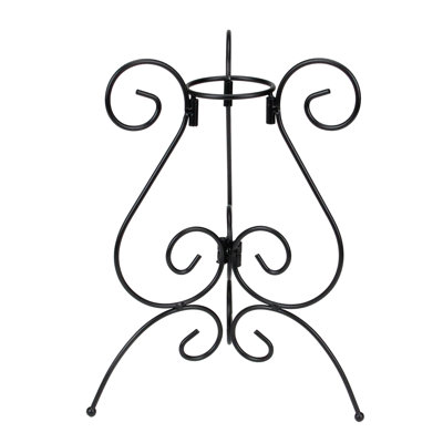 11.25" Black Curved Scroll Design Outdoor Patio Garden Gazing Ball Stand