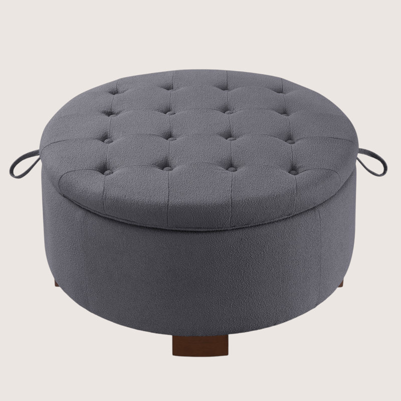 Repose-pieds rond avec couvercle réversible capitonné l 30 po, Dark Gray