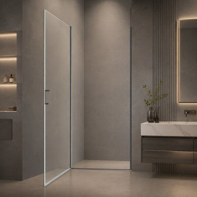 Porte de douche pivotante circulaire semi-encadrée de 61 cm (L) x 183 cm (H) en noir mat avec verre trempé SGCC de 6 mm d'épaisseur