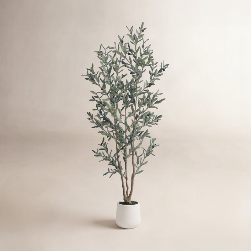 Olive artificielle Adcock avec pot rond, H 84 po x l 28 po x P 28 po