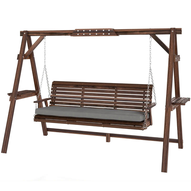 Outdoor Conversation Swing,Wooden Garden Swing Chair, Brown