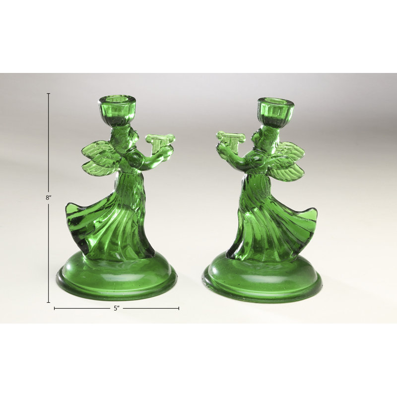 Bougeoir en verre ange 8 ", Vert