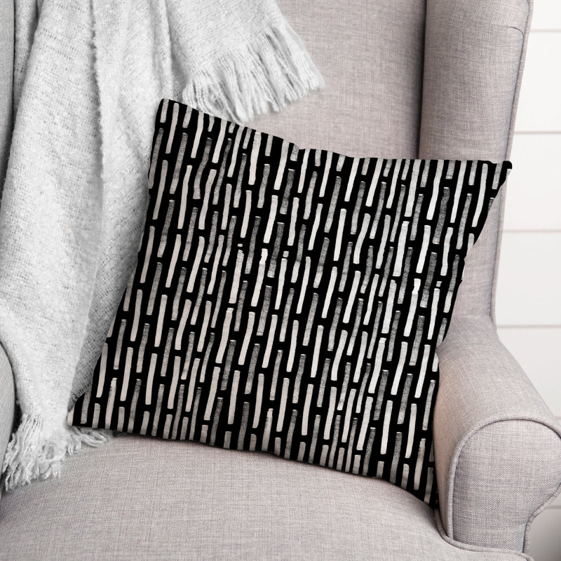  Coussin décoratif rayé intérieur / extérieur en polyester, H 18 po x l 18 po, Noir