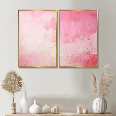 Gold And Pink Minimal Abstract River IV - Large Fuschia Wall Decor 2-Panels