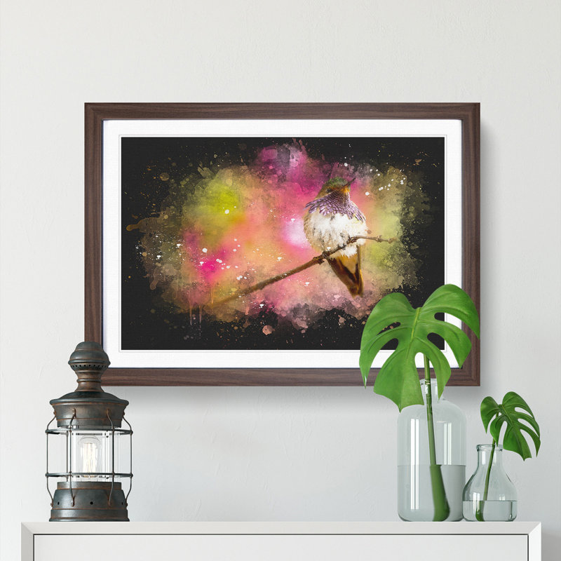 Hummingbird - Single Picture Frame Print on MDF, 60cm H x 91cm W x 2cm D, Walnut Framed