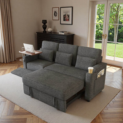 Canapé-lit inclinable convertible de 81 po avec fauteuil inclinable, tableau, ports USB et 3 coussins décoratifs