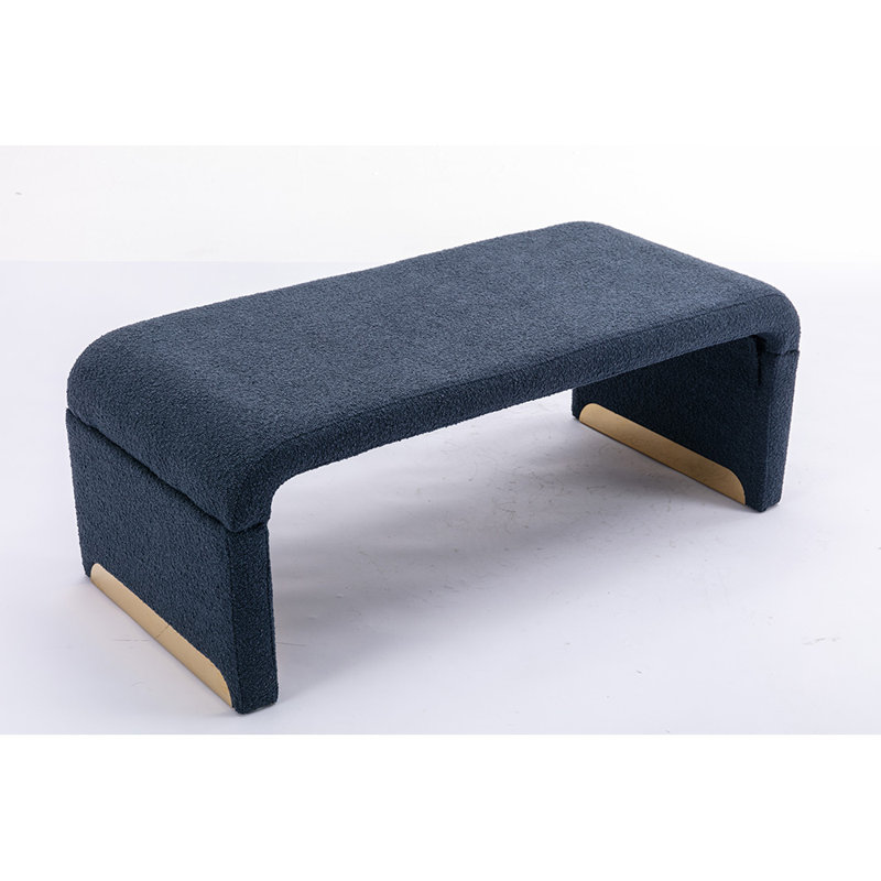 Dant Boucle Fabric Upholstered Bench Ottoman, Dark Blue