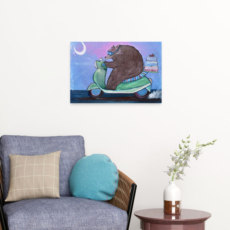 Bear Cake Delivery Abstract Contemporary Bear Forest Landscape Wall Art Print, 40.64cm H x 60.96cm W