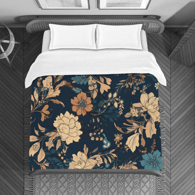 Botanical Navy/Beige Microfiber Duvet Cover