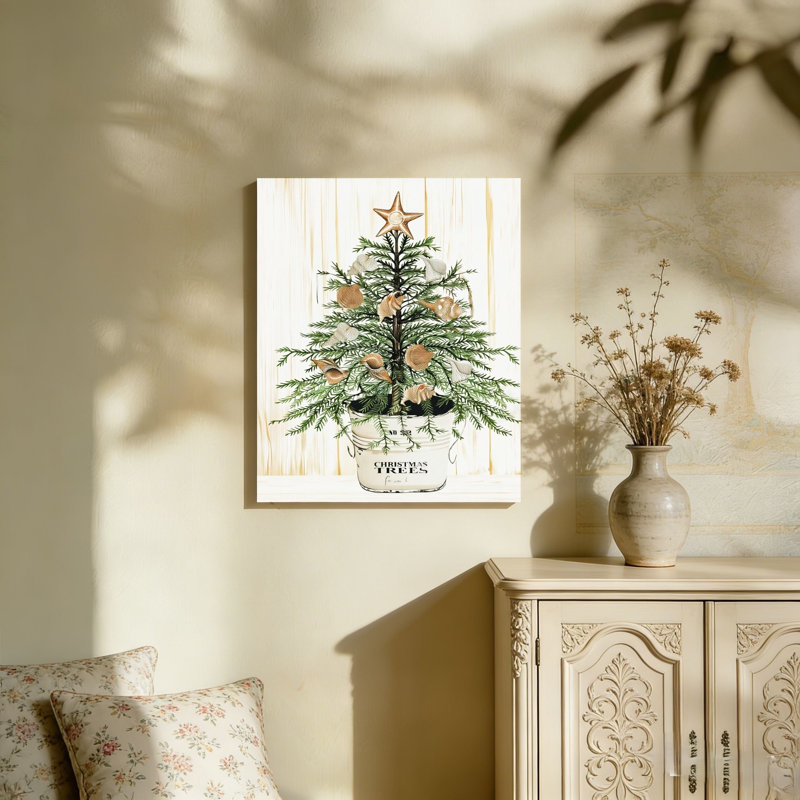 Arbre de Noël rustique coquillage, art mural non encadré, L 36 po x l 24 po