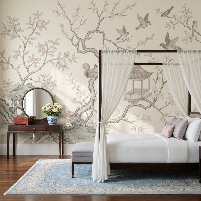 Papier peint chinois à branches murales amovibles, 100 po x 96 po, Peler et coller