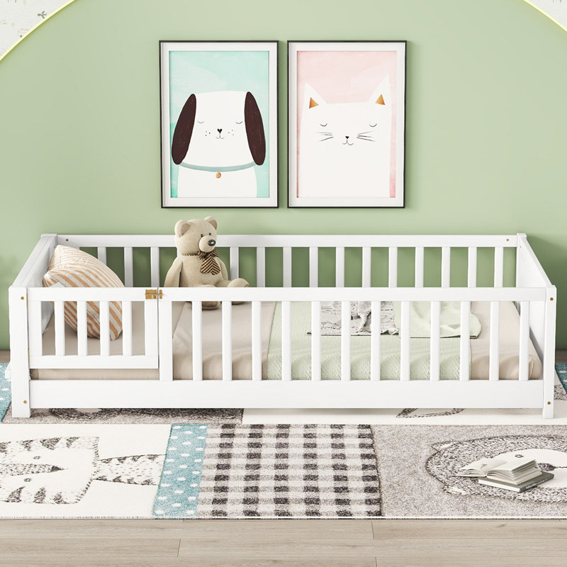 Lit plateforme simple avec tablette pour tête de lit Jazaih Kids, Blanc