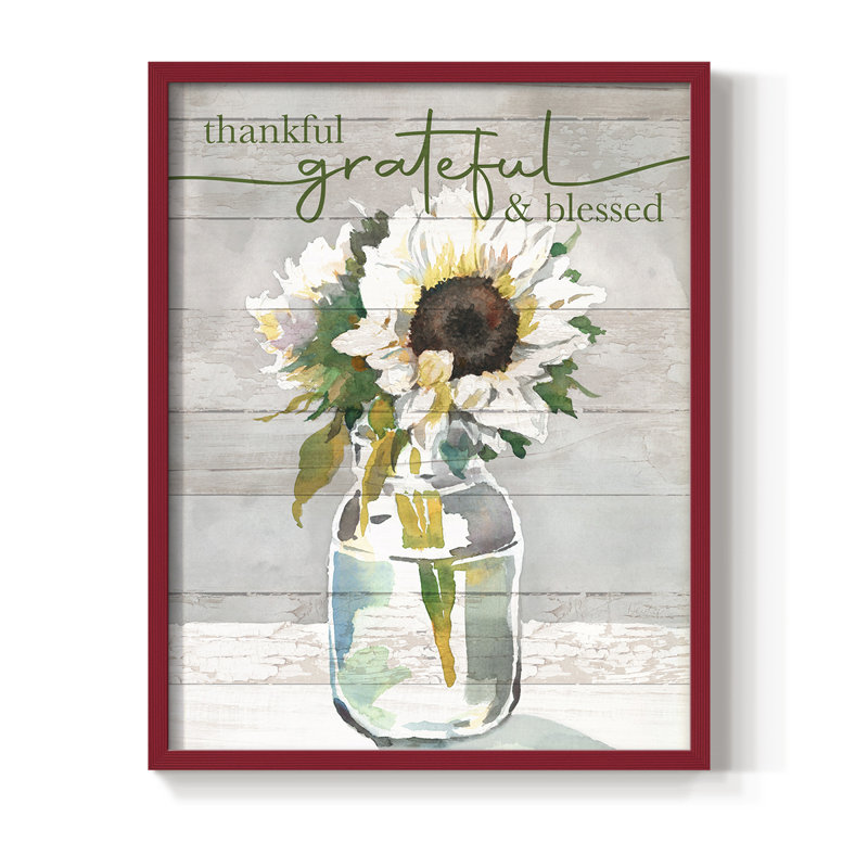 «Thankful, Grateful, Blessed», reproduction encadrée - bois massif, H 21 po x l 17 po, Rouge
