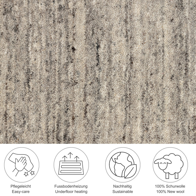 , Grey/Brown/Blue Round Pure Solid Colour Hand Woven Hand Loomed Area Rug, Round 100cm
