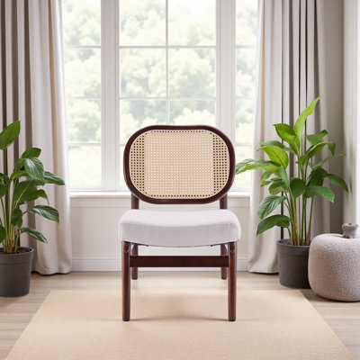 Chaise d'appoint en rotin, chaise de salon rembourrée avec dossier en rotin et structure en bois, chaise de lecture moderne de style Mid-Century pour le salon, la chambre à coucher