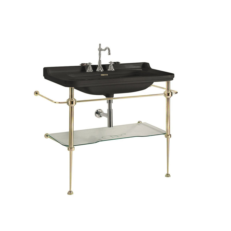 Waldorf 31.5'' L Bathroom Sink, Widespread Faucet, Glossy Black/Polished Gold