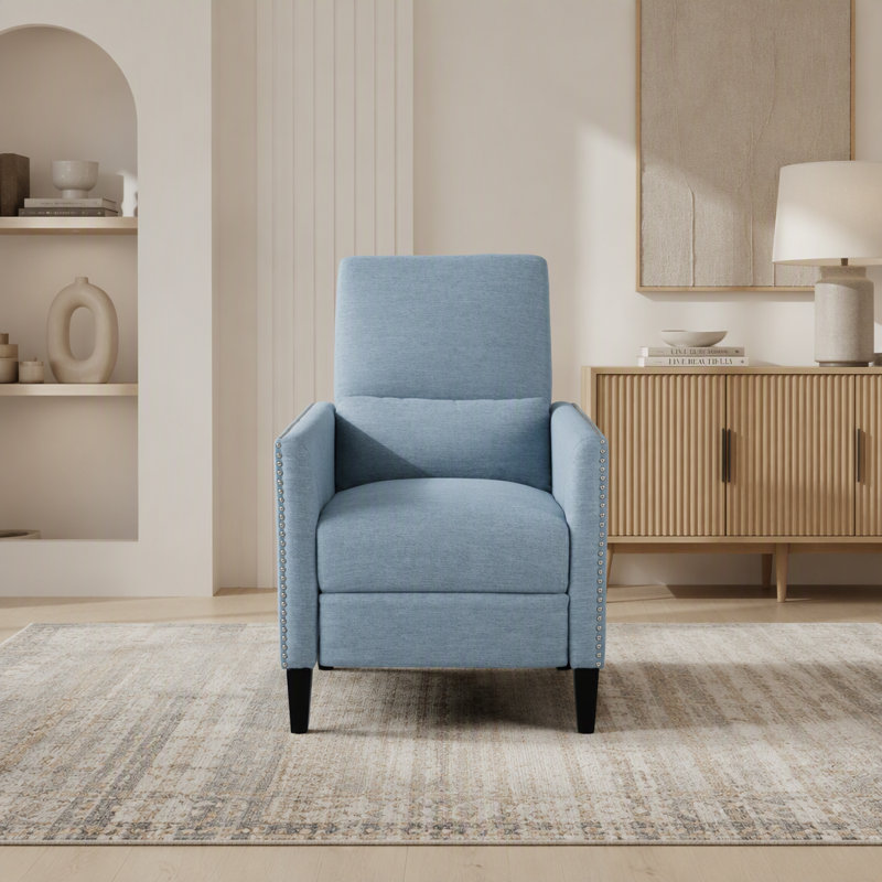 Fauteuil inclinable avec poches latérales, fauteuil inclinable en tissu avec décoration à rivets, fauteuil d'appoint Mid-Century