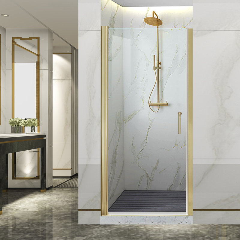 32-33.9 in. W x 72 in. H Pivot Swing Frameless Shower Door with Clear SGCC Tempered Glass, Brushed Gold