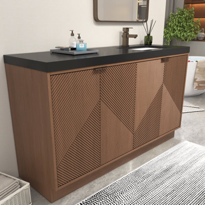 Meuble-lavabo autoportant 59 po Monterey + lavabo gauche en acrylique noir renforcé
