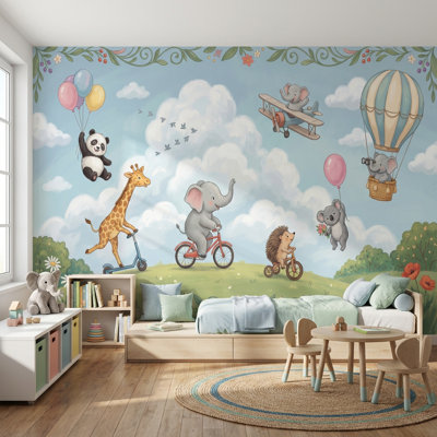 Playful Animals Wallpaper Whimsical Bright Wall Mural