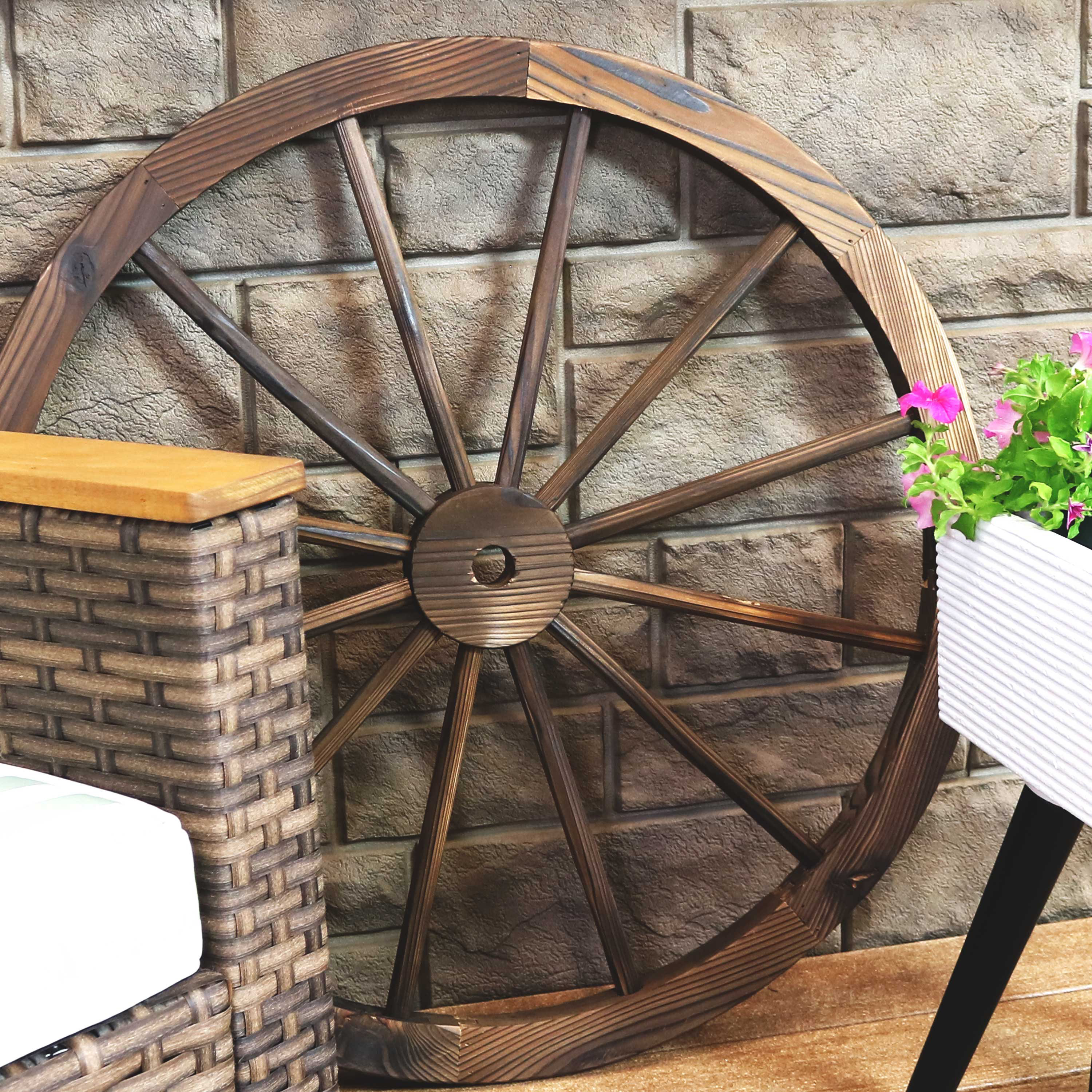 Millwood Pines Frick Indoor/Outdoor Wooden Wagon Wheels Garden Art & Reviews | Wayfair