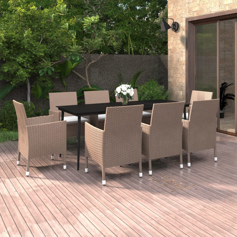 Nikaila Rectangular 78.7" Long Dining Set with Cushions, Beige/White, 8