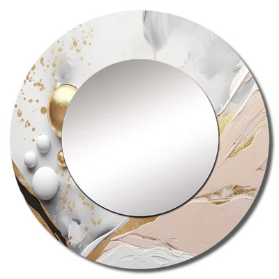 Oswalda White And Gold Mysterious Marble - Marble Large Mirror, Modern Round Unique Wall Mirror Decor, Printed Metal Art