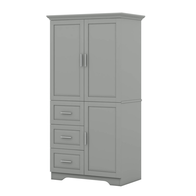 Tall And Wide Storage Cabinet With Drawers, Gray