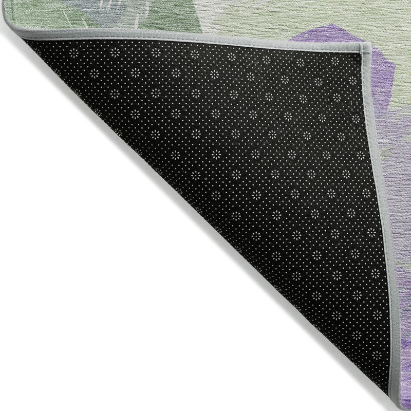 Lavender and Green Floral Washable Synthetic Area Rug