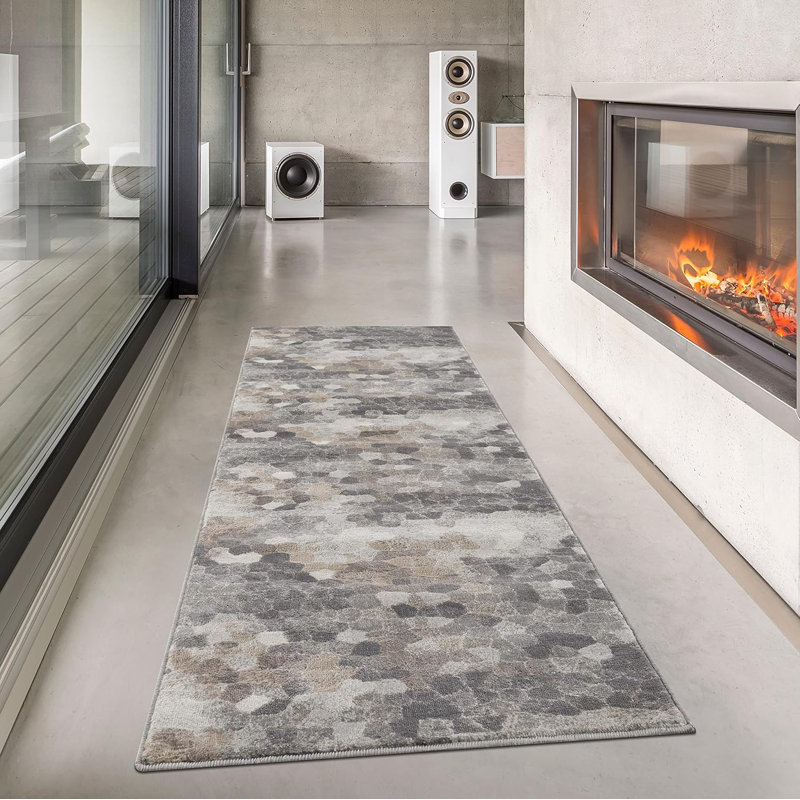 Tapis de couloir intérieur en mosaïque gris / beige 2 pi x 13 pi (2 pi 3 po x 13 pi) Joni, Tapis de couloir 2 pi 3 po x 13 pi