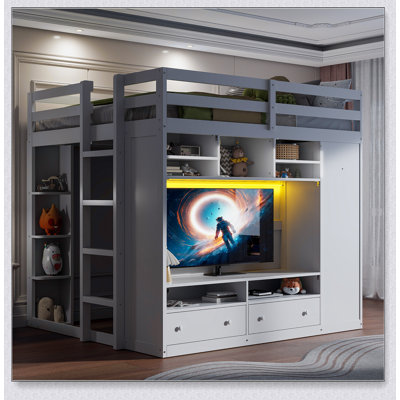 Loft Bed With Drawers, Shelves And Light