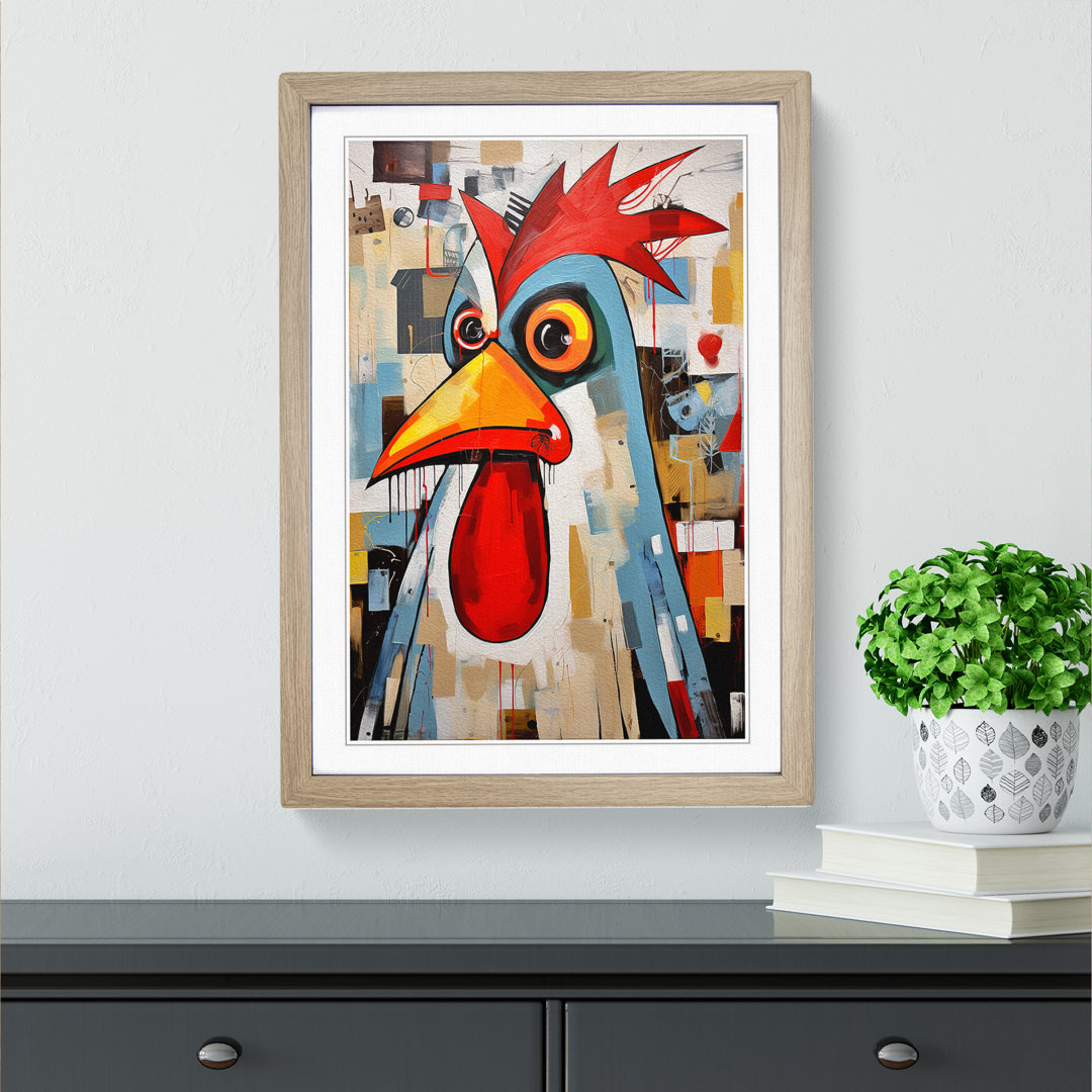 Chicken Cubism - Single Picture Frame Print on Wood