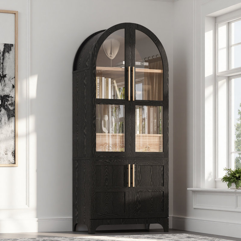Armoire de garde-manger arquée de 71 po de hauteur avec tablettes de porte, armoire de rangement de ferme avec tablettes ouvertes et réglables
