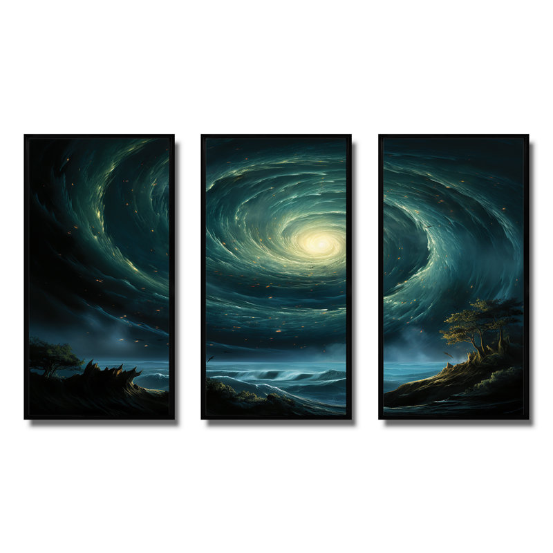Art mural vert vert trou noir céleste, H 28 po x l 36 po, Cadre flottant noir