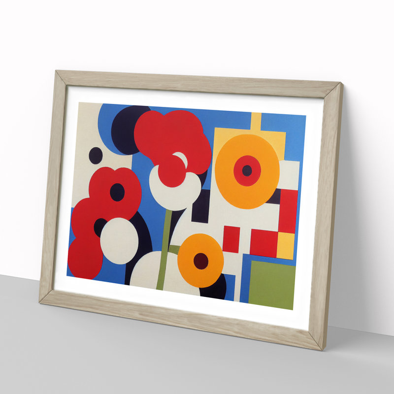 Entrancing Abstract Flowers - Single Picture Frame Print, 46cm H x 64cm W x 2cm D, Oak
