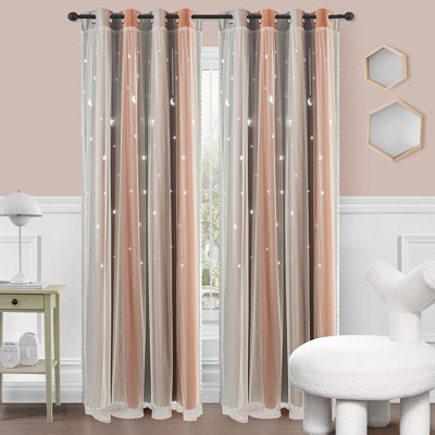 Rideaux occultant à double couche pour chambre d'enfant, rideaux de fenêtre arc-en-ciel dégradés avec superposition, rideaux obscurcissant et isolant avec œillets pour chambre de bébé, 2 panneaux