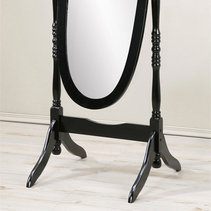 Traditional Queen Anna Style Wood Floor Cheval Mirror, Black