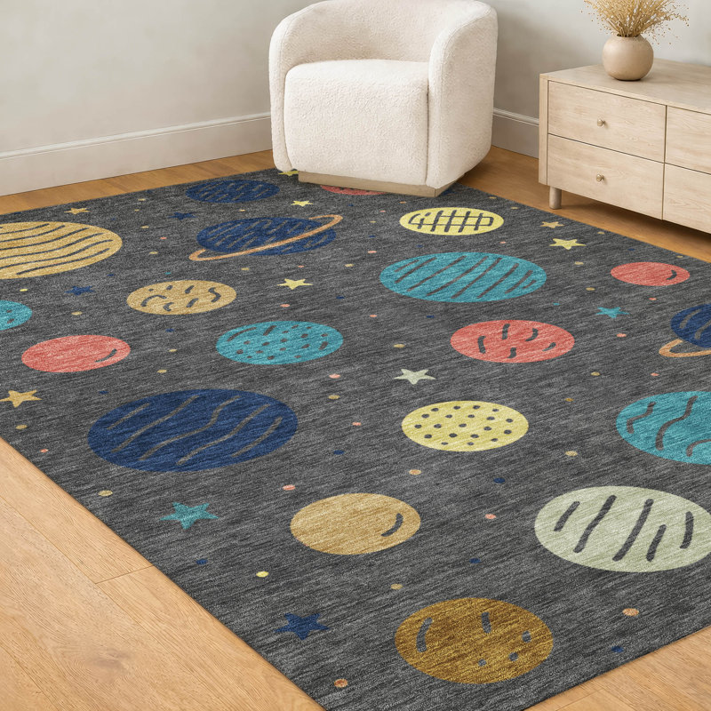 Machine Washable Indoor/Outdoor Chantille ACN2619 Kids Rug, Graphite, 3' x 5'