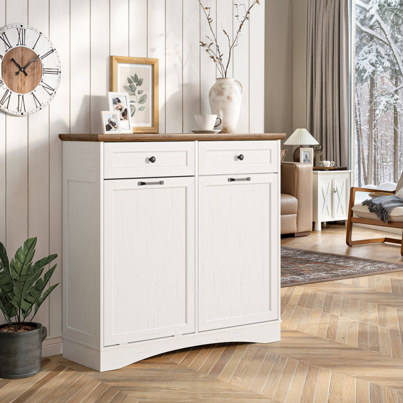 Îlot de cuisine avec rangement pour poubelle, Blanc