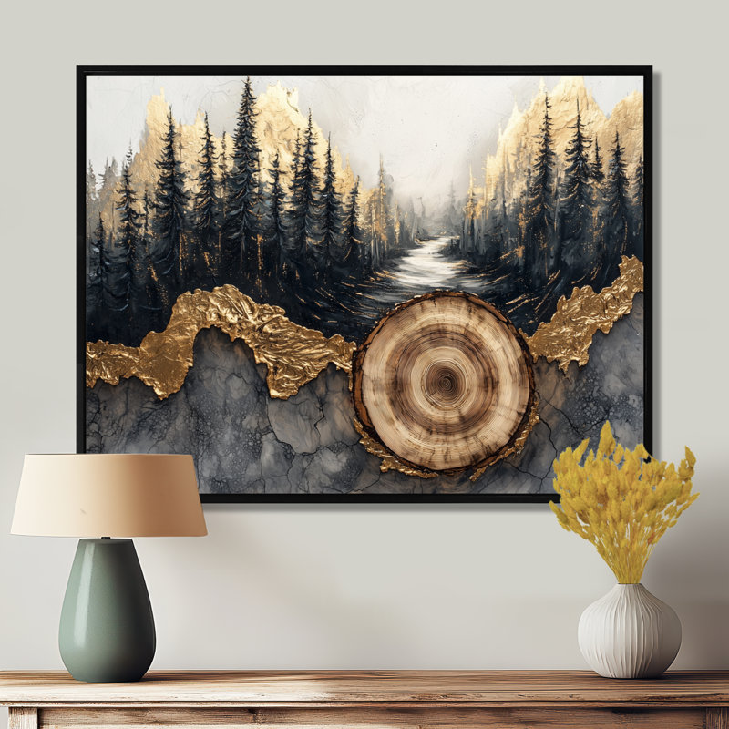 La forêt, veine de cristal de l'hiver I - art mural forêt pour le salon, H 34 po x l 44 po, Picture Framed, Noir