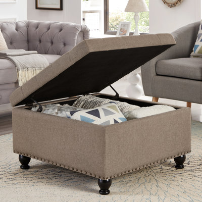 Rangement carré avec capacité puissante et fonctionnalité de pieds en bois noir avec surface en lin