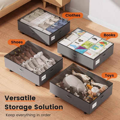 XXXL 100L Under Bed Storage with Wheels, Rolling Storage Containers with Support & Clear Lid