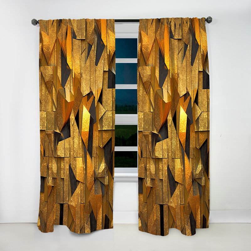 Sharp Gold and Black Geometric Wonders II - Modern Curtain - Velvet Room Darkening - 1 Panel, 52" W x 90" L