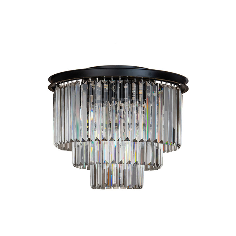 Anganette 6-Lights Modern Matte Black Tier Round Crystal Fringe Flush Mount Ceiling