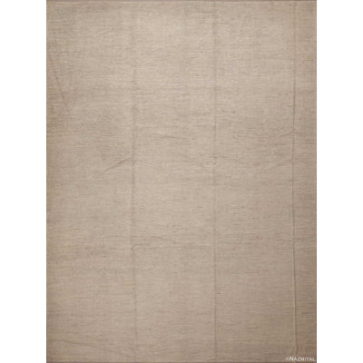 Tapis unique de style moderne et minimaliste abstrait crème / brun clair One-of-a-Kind