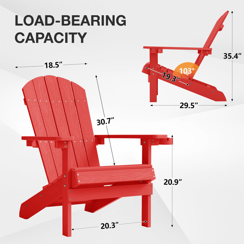 Plastic Adirondack Chair, All-Weather HIPS Outdoor Patio Chairs for Lawn, Garden, Fire Pit, Backyard, Red