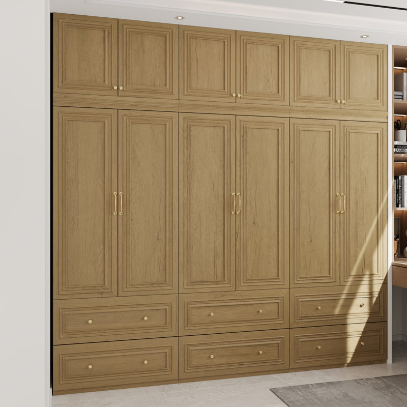 Armoire-penderie de grande taille (94,5 po) de largeur, avec 6 portes, 6 tiroirs et tringles à vêtements., Bois